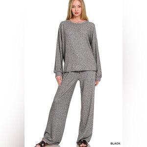 ZENANA NWT Melange Black Top & Pant Set Size small Large